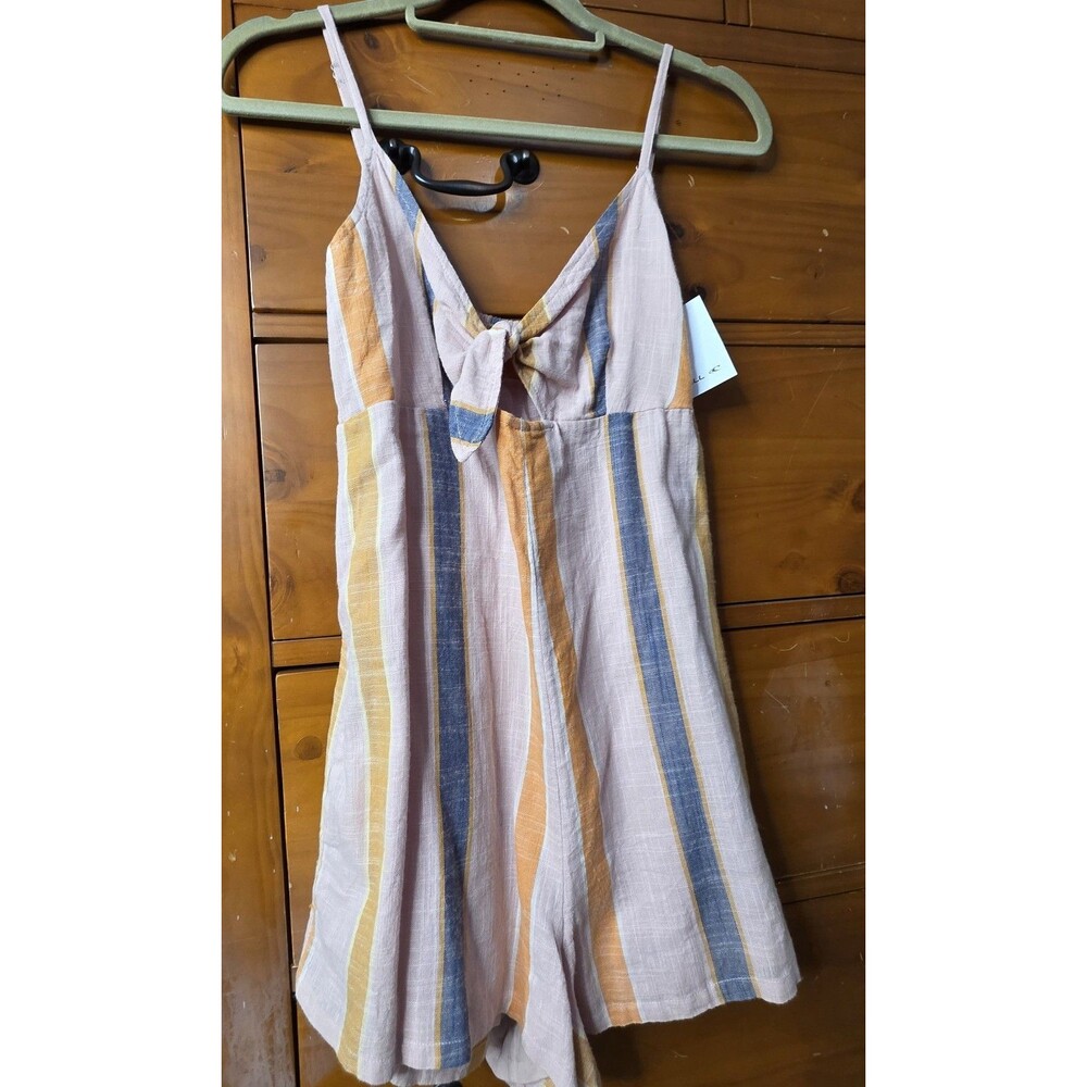 NWT O'Neill Tatum Romper Size Medium Striped Cotton Pink Orange Pockets